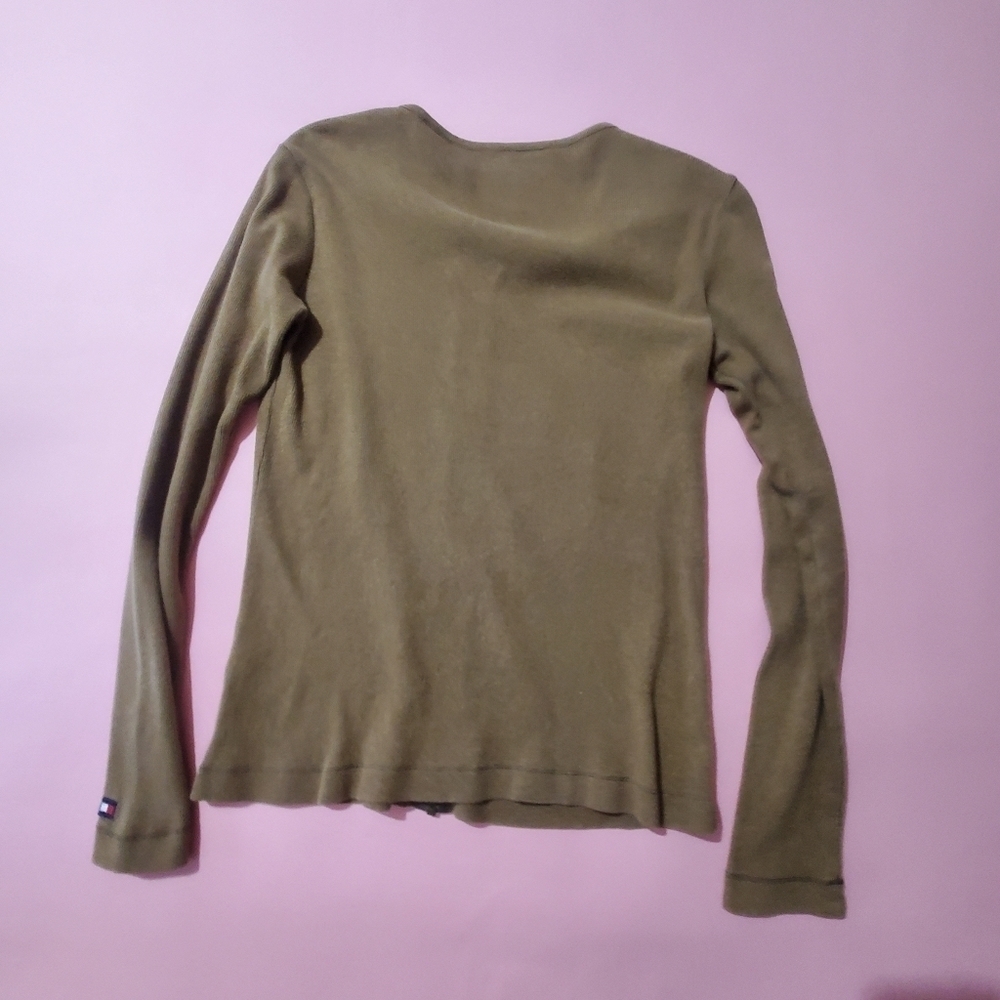 Tommy Hilfiger Olive Green Zip Up Knit Sweater - Picture 6 of 8